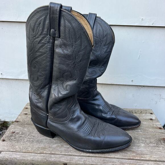 Vintage Dan Post Gray Almond Toe Cowboy Western Boots Size 9D - Picture 1 of 8